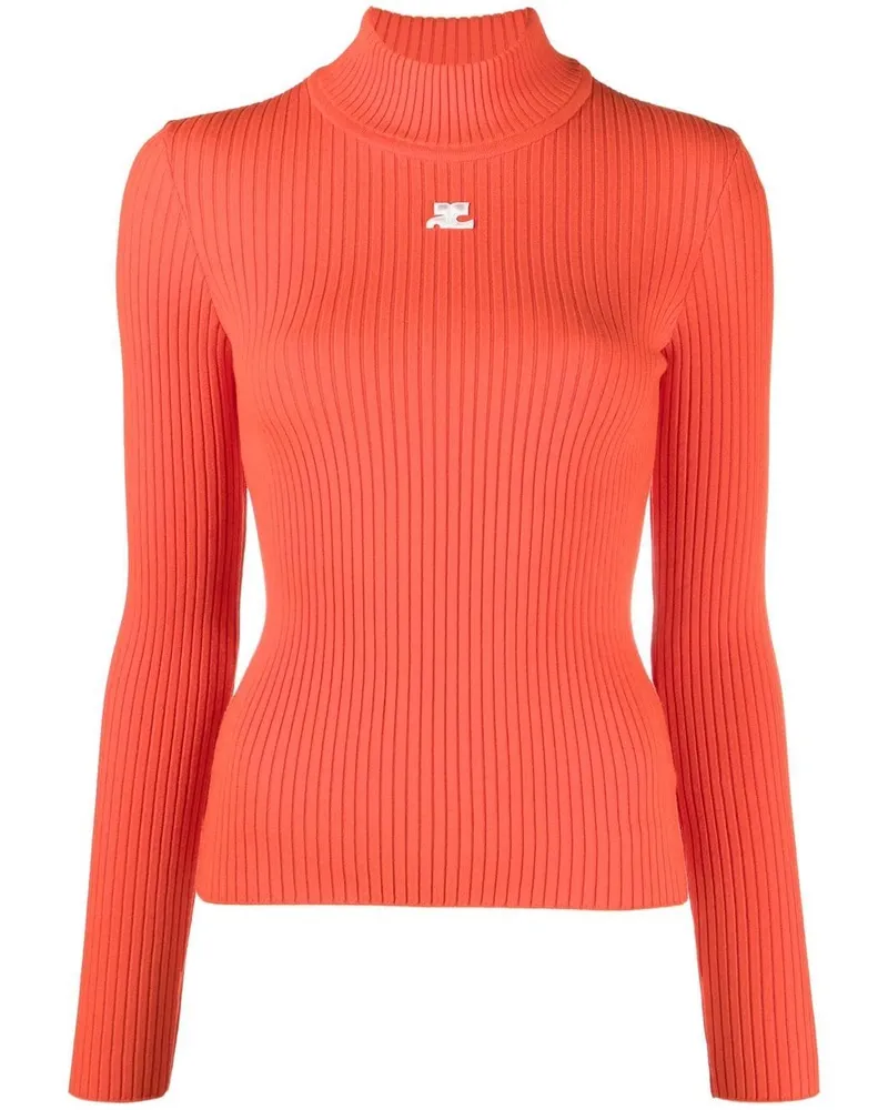 Courrèges Rollkragenpullover mit Logo-Patch - Orange Orange