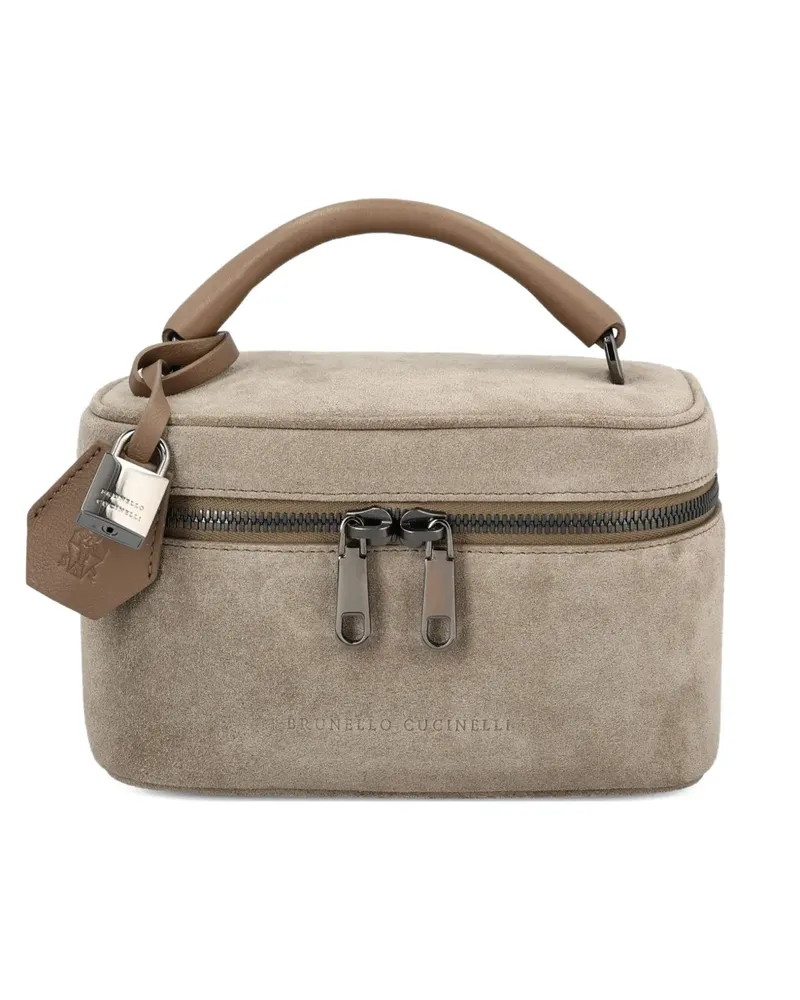 Brunello Cucinelli Schloss-Kosmetiktasche aus Wildleder - Nude Nude