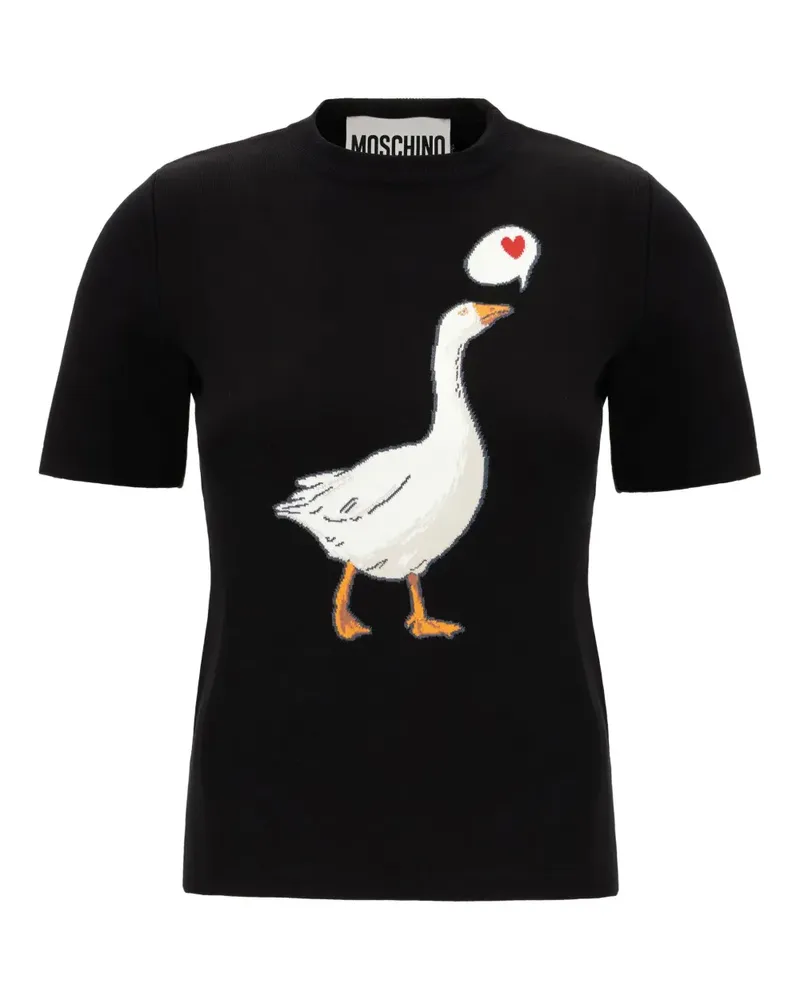 Moschino Kurzärmeliger Pullover mit Gänsemotiv - Schwarz Schwarz