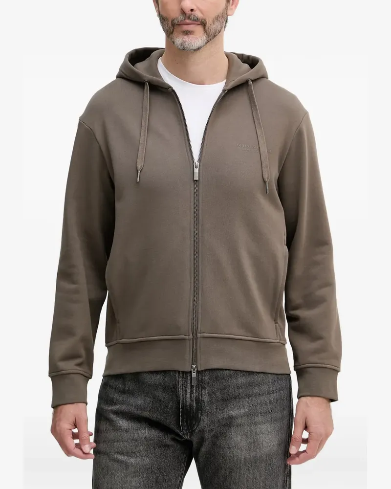 Armani Exchange logo-embroidered zip-up hoodie - Braun Braun