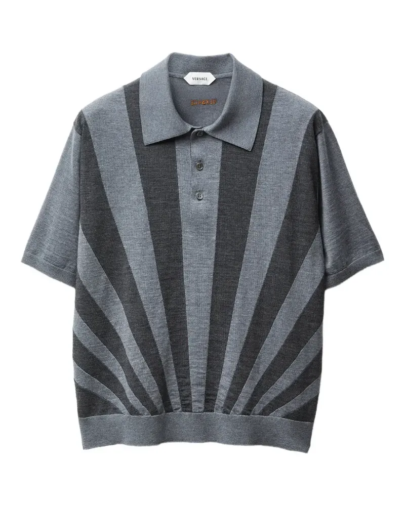 Versace Gestricktes Poloshirt mit Intarsienstickerei - Grau Grau