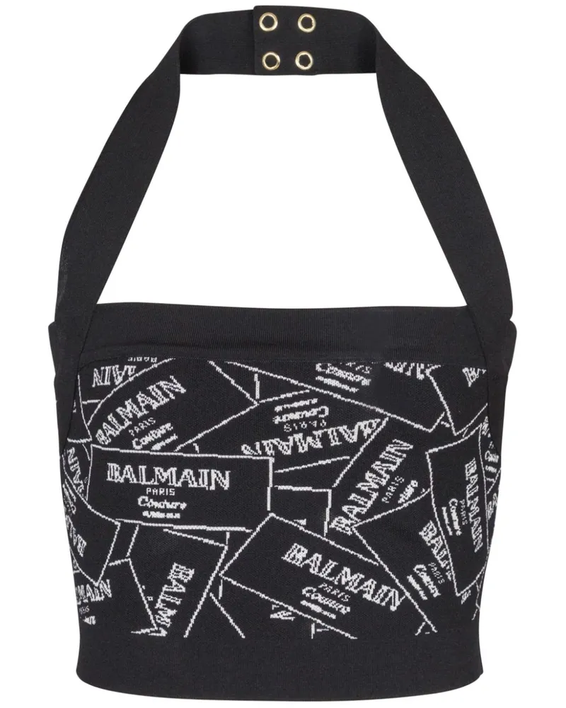 Balmain Neckholder-Top mit Label-Motiv - Schwarz Schwarz