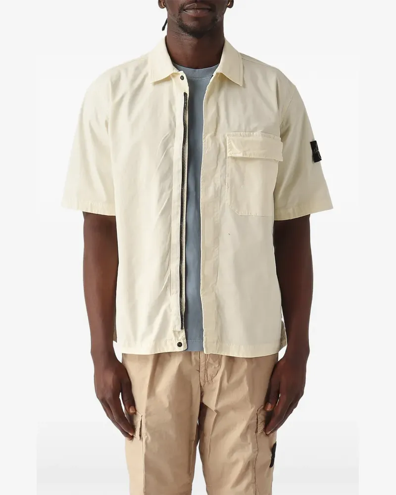 Stone Island logo-patch short-sleeve shirt jacket - Weiß Weiß