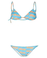 Natasha Zinko Bikini mit "Happy"-Print Blau