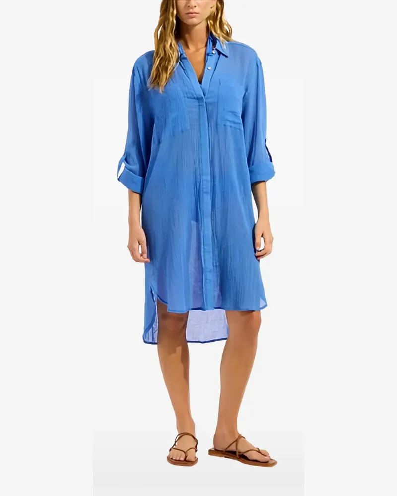 Seafolly Australia Twill-Hemd in Knitteroptik - Blau Blau