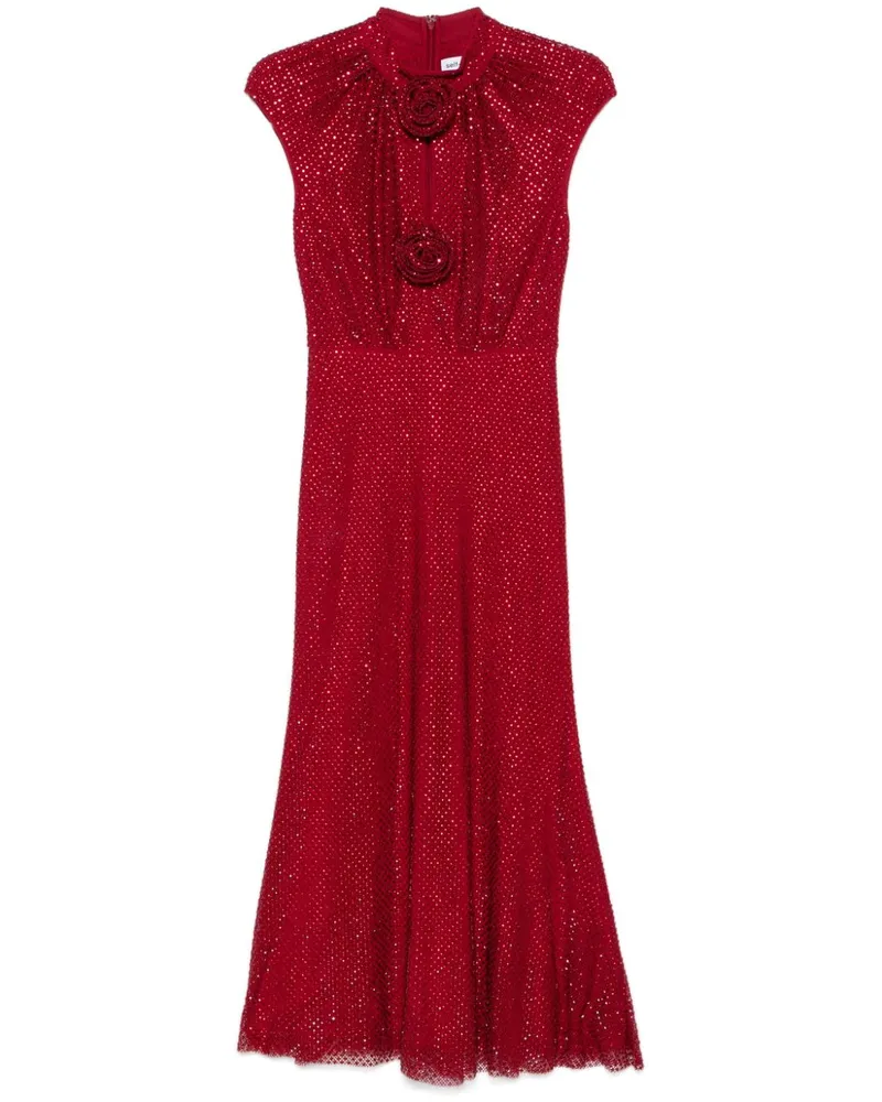 Self-Portrait Netz-Midikleid mit Strass - Rot Rot