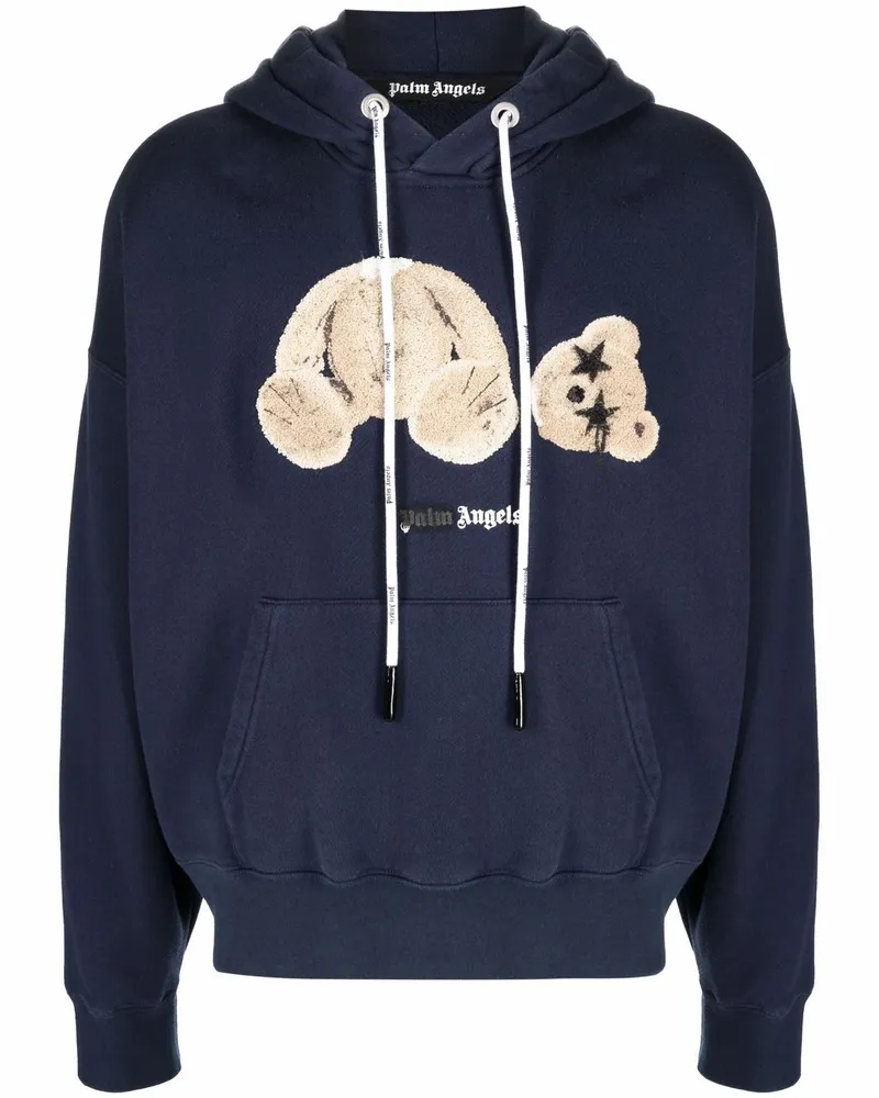 Palm Angels Hoodie mit Spray Bear Blau