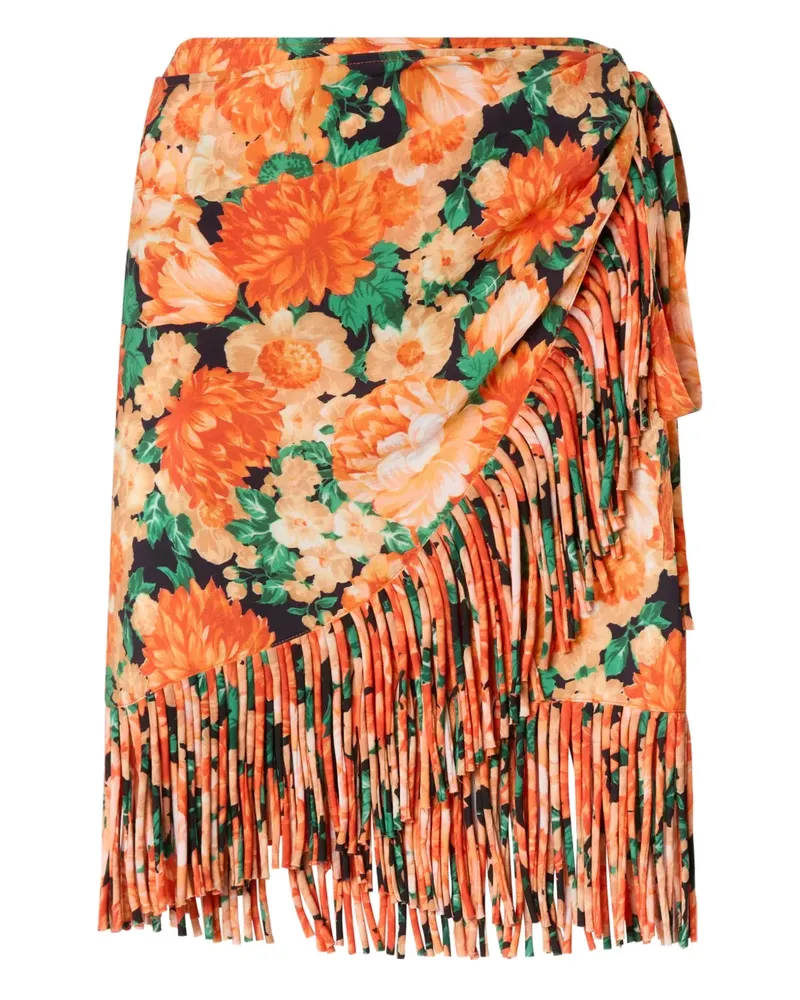 Pinko Fransenrock mit Blumenmuster - Orange Orange