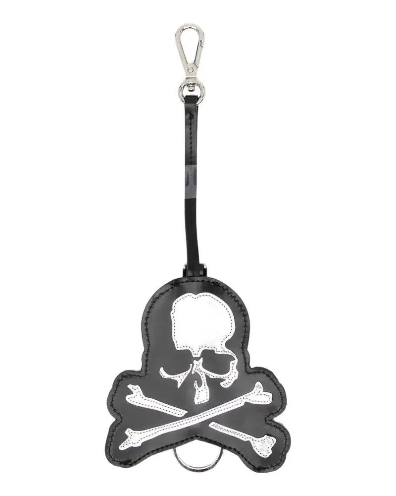 Mastermind World Schlüsselanhänger aus Leder mit Totenkopf-Patch - Schwarz Schwarz