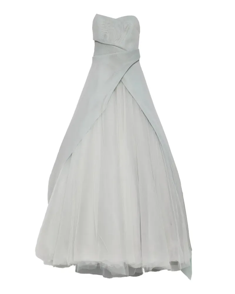 Monique Lhuillier Schulterfreies Abendkleid mit Mesh-Einsatz - Grün Grün