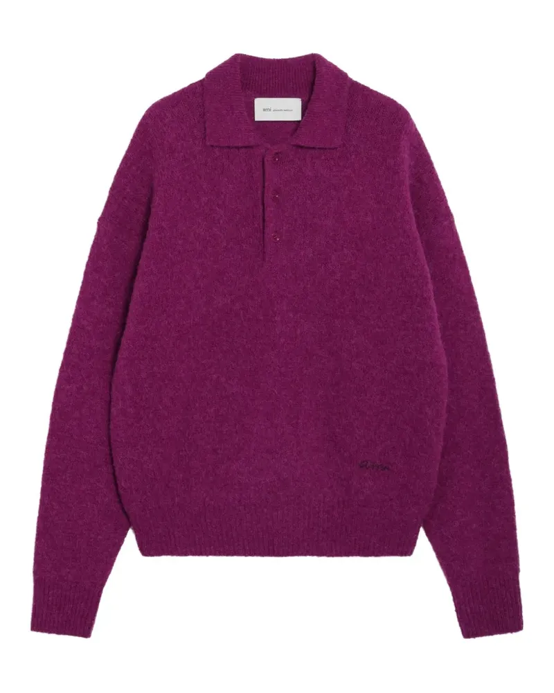 AMI Paris Polopullover aus gebürstetem Strick - Violett Violett