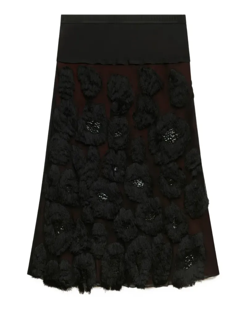 Marni Schwarzer Georgette Rock mit Shaggy-Camouflage-Motiv Schwarz