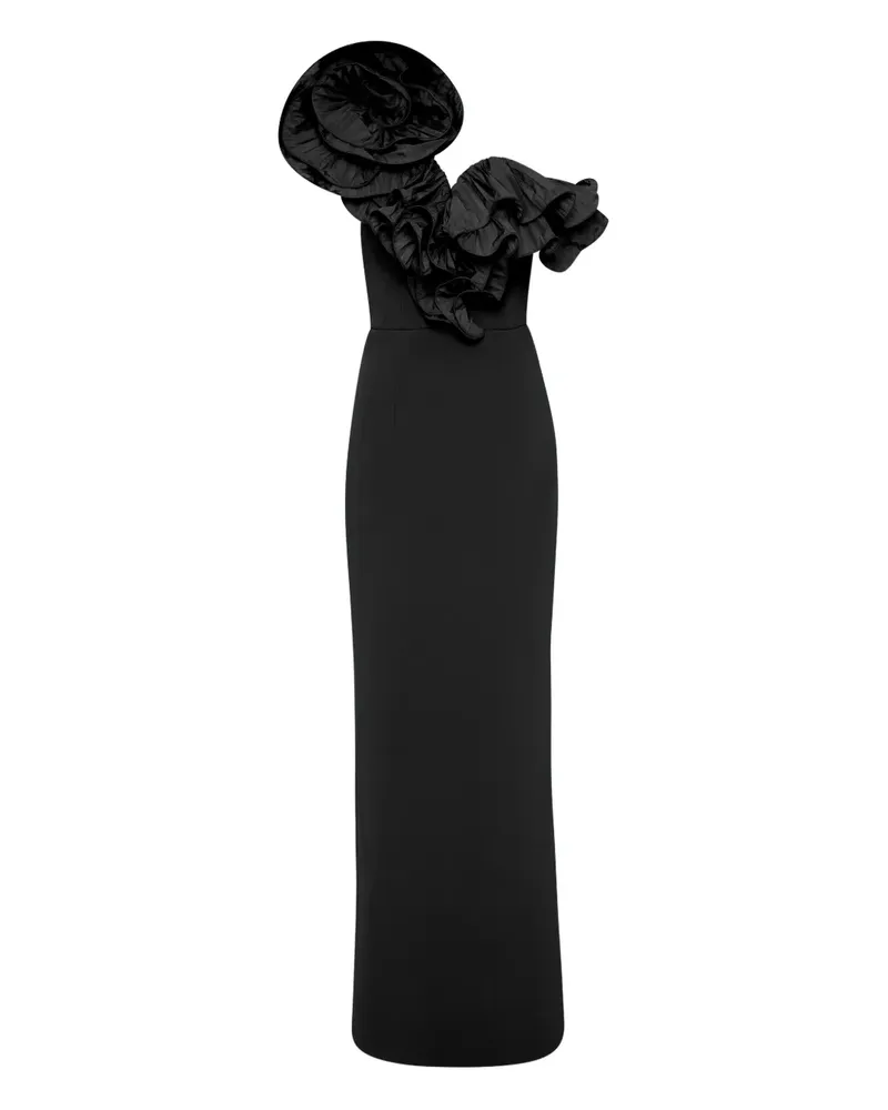 Rebecca Vallance Ella One-Shoulder-Abendkleid mit Rüschendetail - Schwarz Schwarz