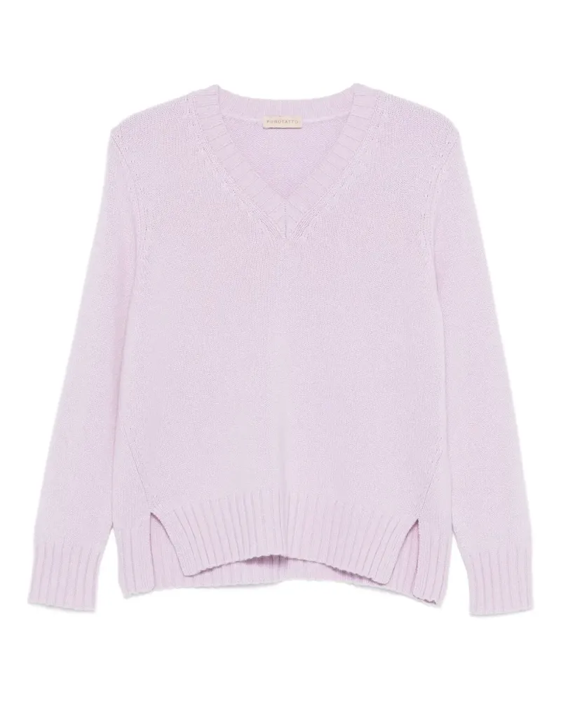 Purotatto V-Ausschnitt-Pullover mit Schlitz - Violett Violett