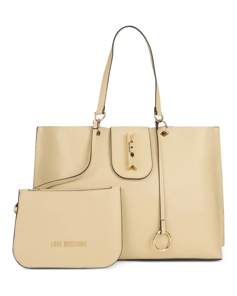 Moschino Tote Bag mit Logoplakette und Wäscheklammer-Detail - Nude Nude