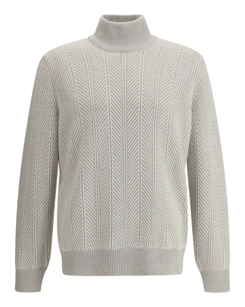 Brunello Cucinelli Rollkragenpullover mit Fischgräten - Grau Grau