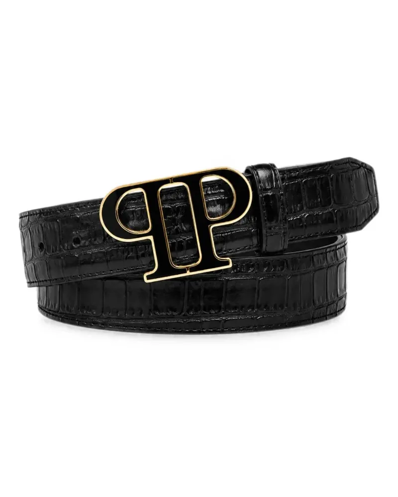 Philipp Plein leather belt PP Cocco - Schwarz Schwarz
