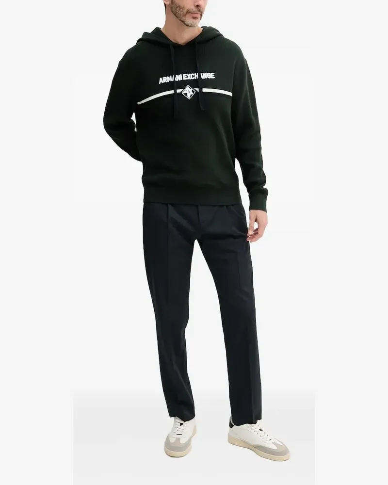Armani Exchange Gestrickter Hoodie mit Logo-Band - Schwarz Schwarz