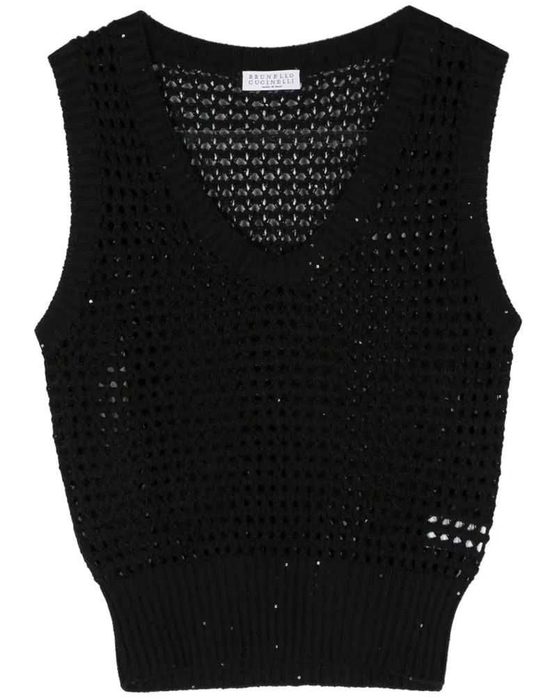 Brunello Cucinelli Gestricktes Top mit Pailletten - Schwarz Schwarz