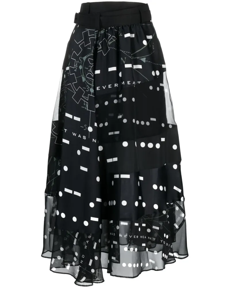 Sacai Midirock mit grafischem Print - Schwarz Schwarz
