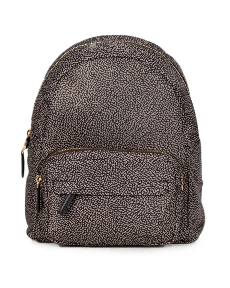 Borbonese B-Club OP-print front-zip backpack - Nude Nude