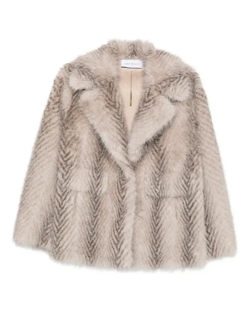 Simona Corsellini flap-pocket faux-fur coat - Nude Nude