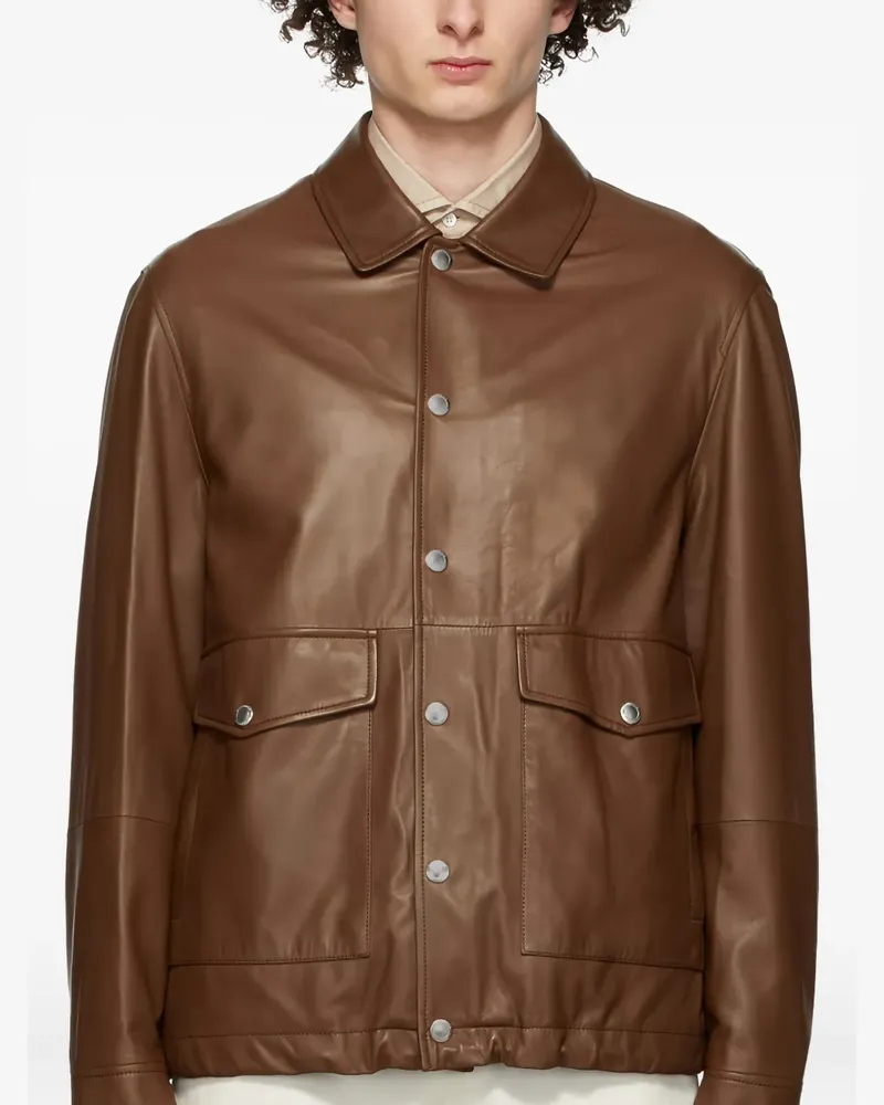Brunello Cucinelli Lederjacke mit Knopfverschluss - Braun Braun