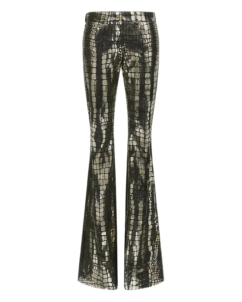 Roberto Cavalli Lederhose in Kroko-Optik - Silber Silber