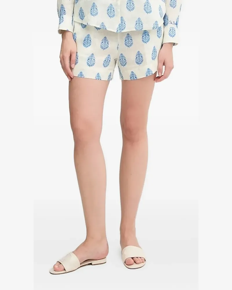 MC2 Saint Barth Meave Leinenshorts mit Paisley-Print - Weiß Weiß