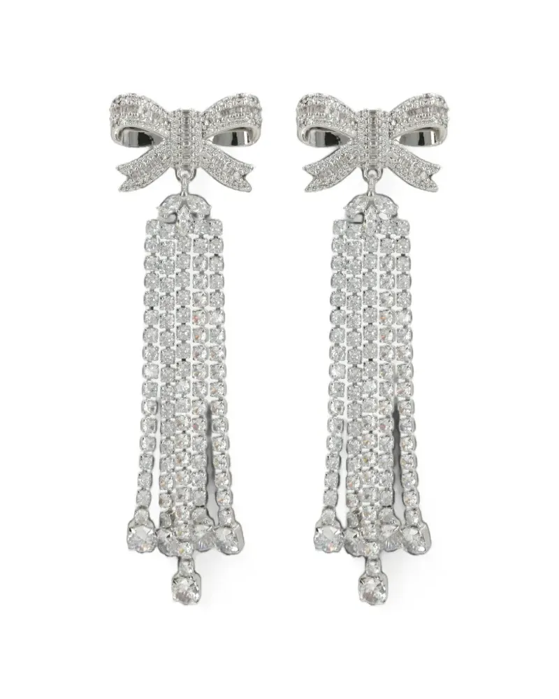 Self-Portrait bow-shaped crystal-fringe earrings - Silber Silber