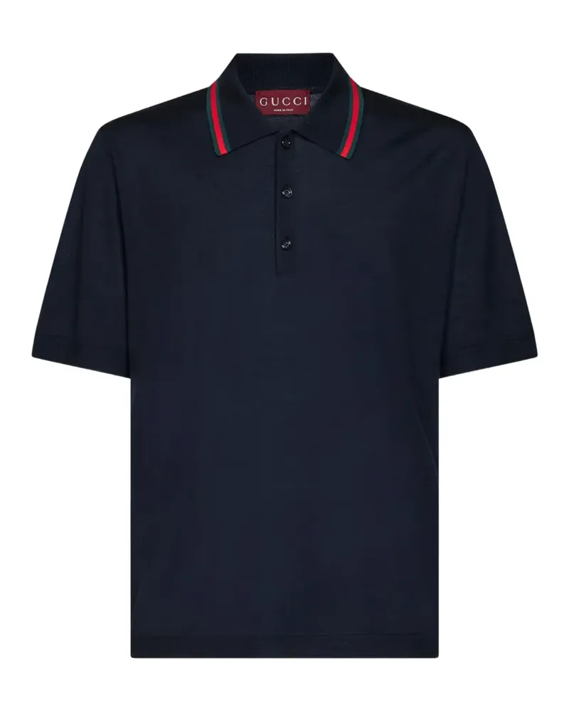 Gucci Web-stripe wool polo shirt - Blau Blau