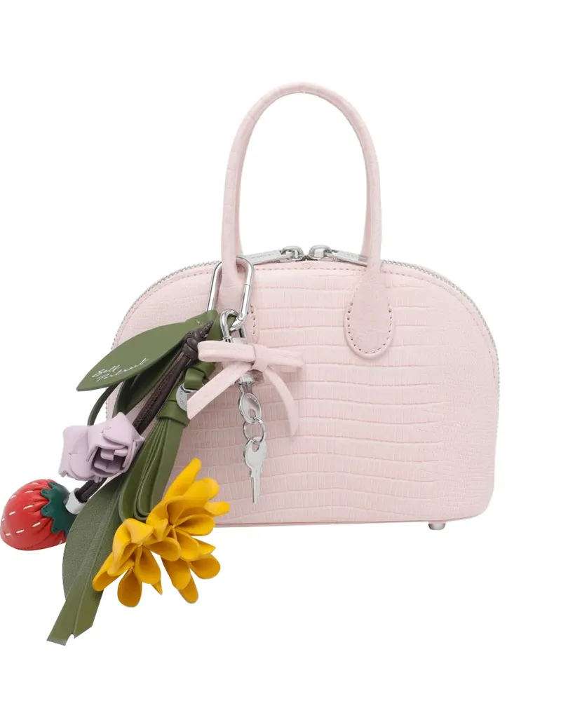 Self-Portrait croc-effect floral-charm mini bag - Rosa Rosa