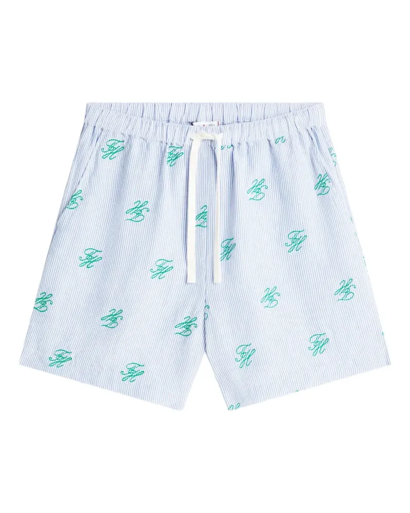 Tommy Hilfiger monogram-embroidered seersucker shorts - Blau Blau