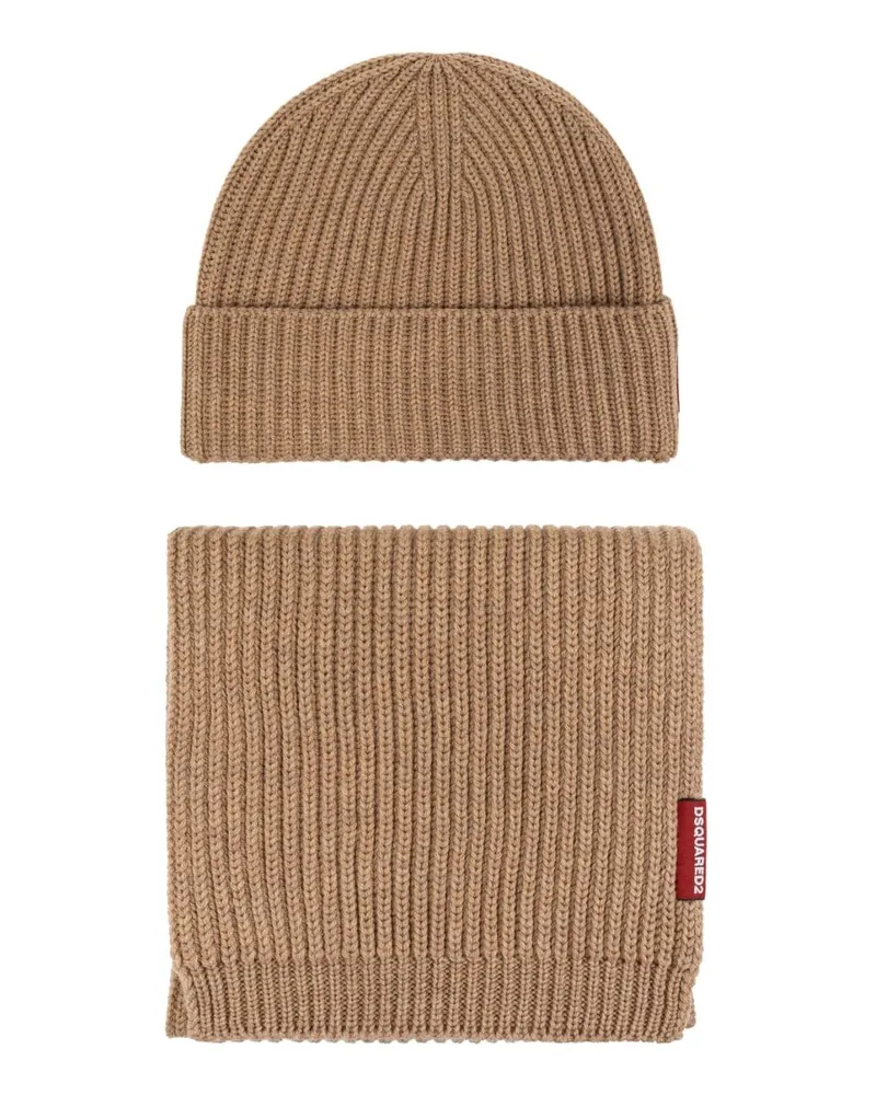 Dsquared2 Set aus gerippter Beanie und Schal Nude