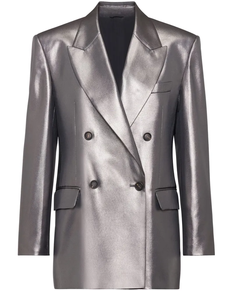 Brunello Cucinelli Doppelreihiger Blazer im Metallic-Look - Grau Grau