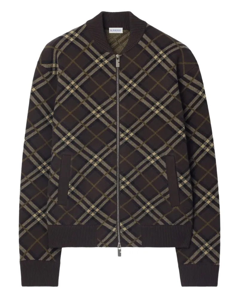 Burberry check-pattern wool-cashmere blend bomber jacket - Braun Braun
