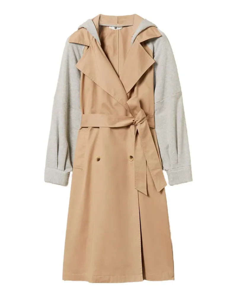 Twin-Set gabardine plush trench coat - Nude Nude