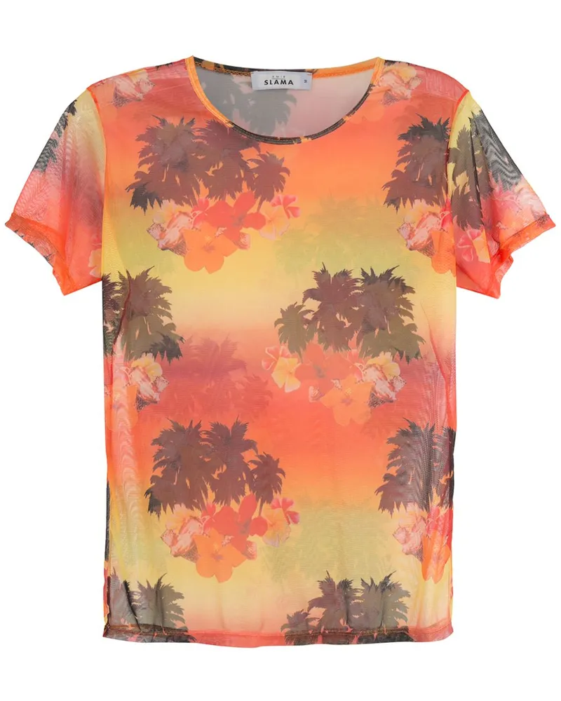 Amir Slama T-Shirt mit tropischem Print Orange