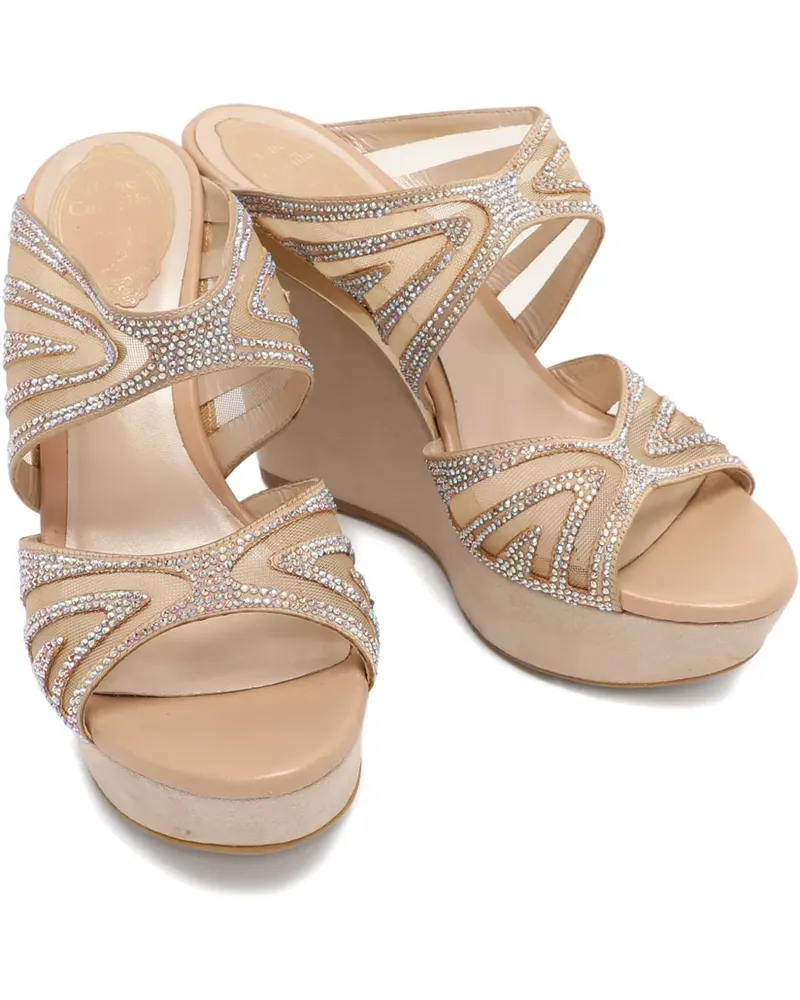 René Caovilla Plateau-Pantoletten mit Kristallen - Weiß Weiß