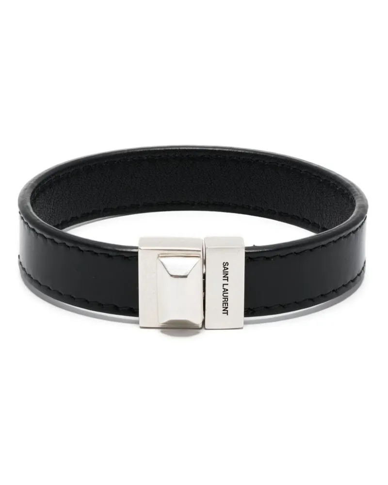 Saint Laurent Lederarmband mit Logo-Gravur Schwarz