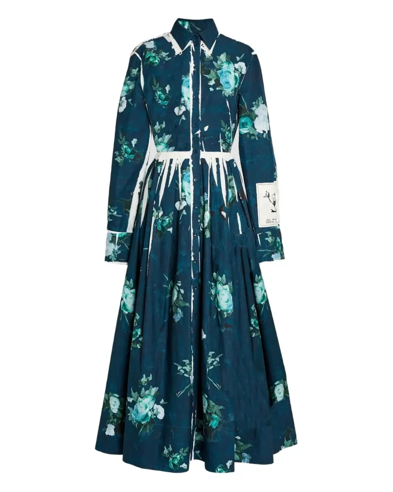 Erdem Hemdkleid mit Blumen-Print - Blau Blau
