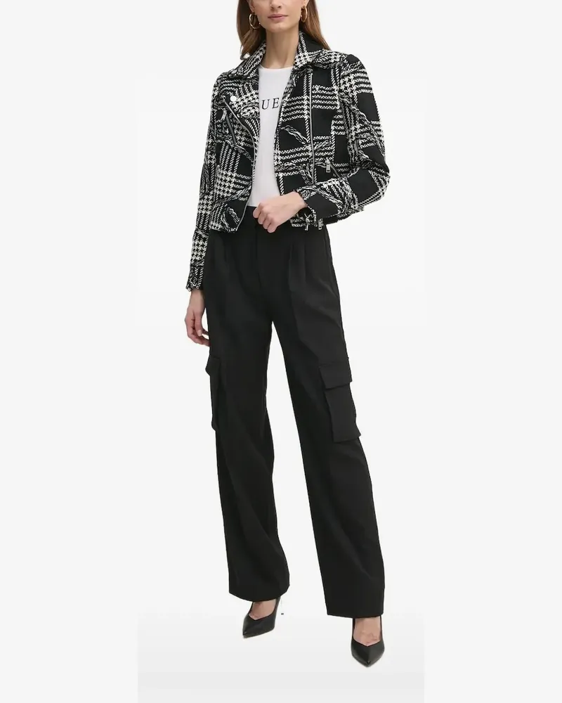 Guess Bikerjacke mit Hahnentrittmuster - Schwarz Schwarz