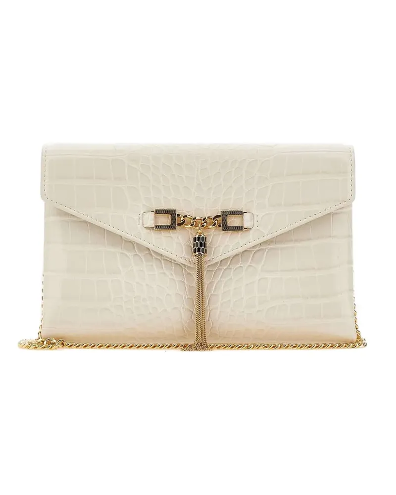 Elisabetta Franchi croc-embossed chain clutch - Weiß Weiß