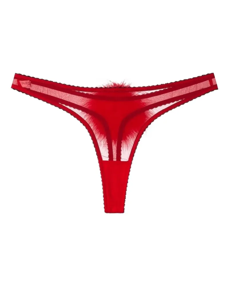 Gilda & Pearl Tanga aus Seide mit Federn - Rot Rot
