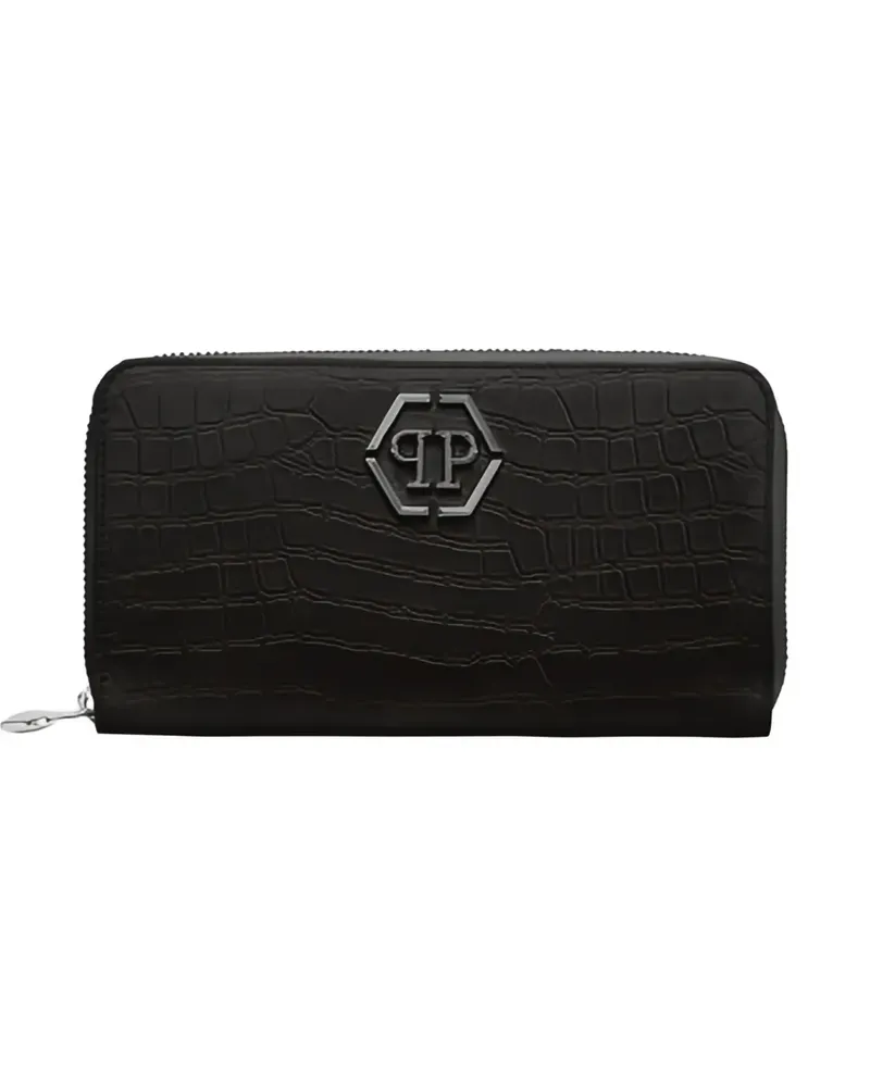 Philipp Plein crocodile-effect logo wallet - Schwarz Schwarz
