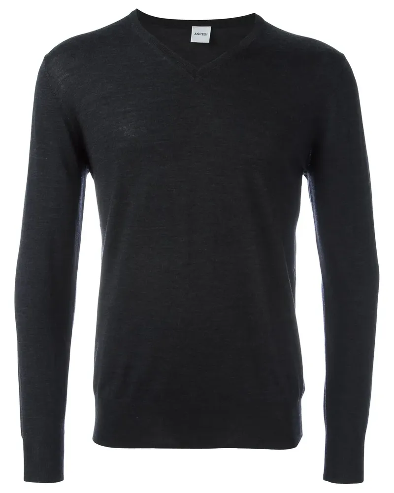 ASPESI Wollpullover mit V-Ausschnitt - Schwarz Schwarz