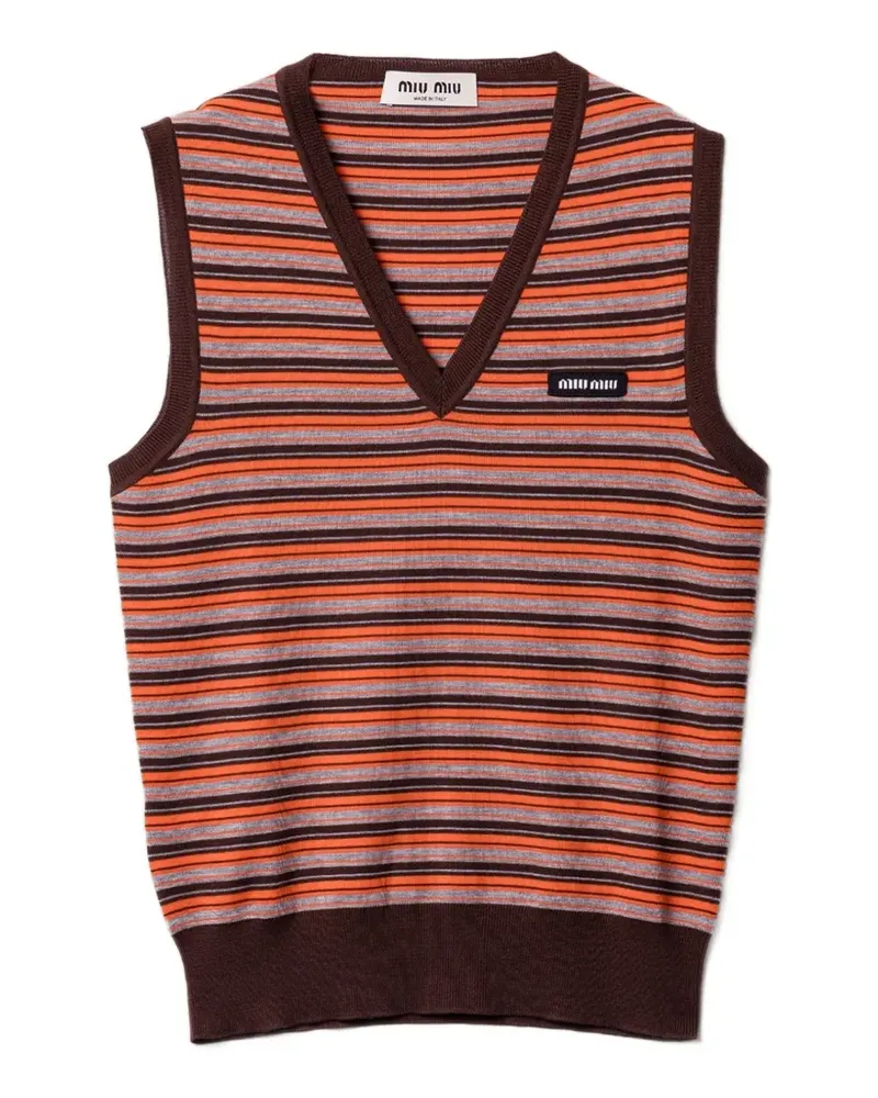 Miu Miu striped V-neck vest - Orange Orange