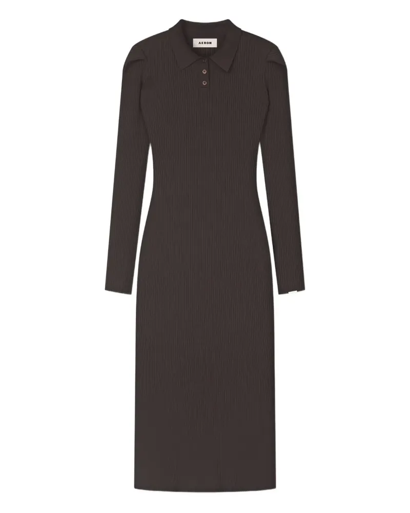AERON Geripptes Midikleid mit Polokragen - Braun Braun
