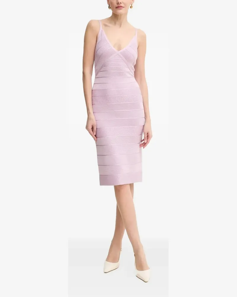 Hervé Léger V-Ausschnitt-Midikleid mit Bandage-Effekt - Rosa Rosa