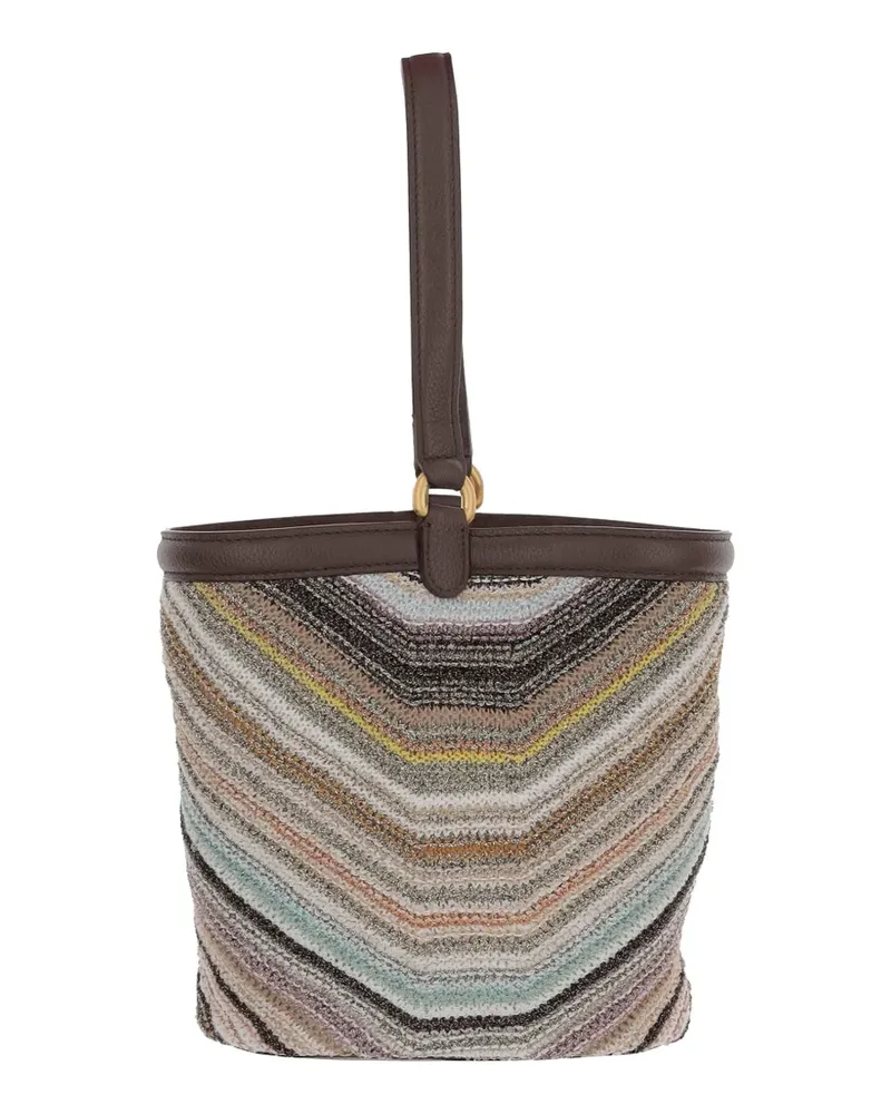 Missoni chevron-knit leather-trim shoulder bag - Nude Nude